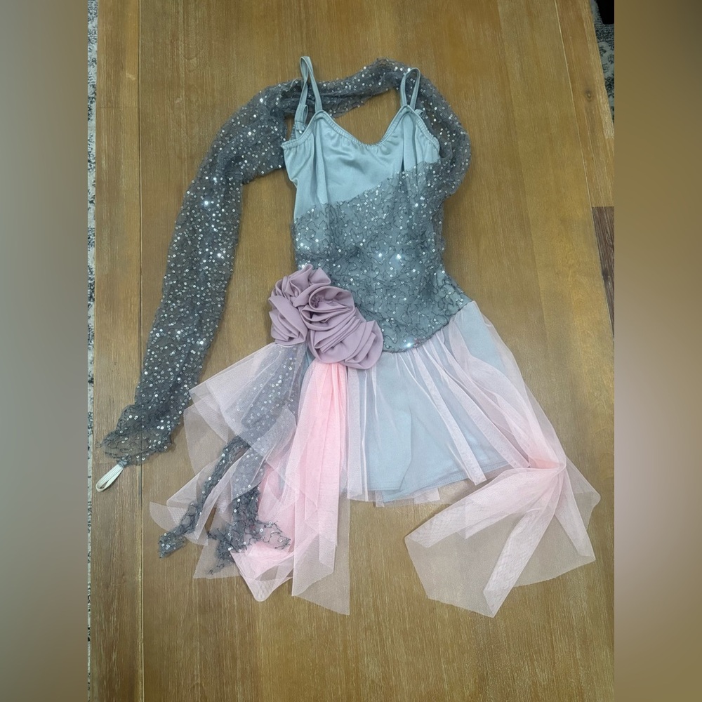 Glittery Gray and Pink Kids Dance Costume